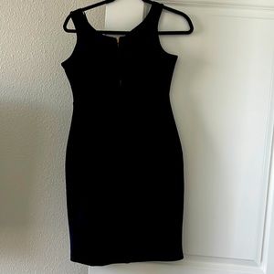 knee high back zipper black dress